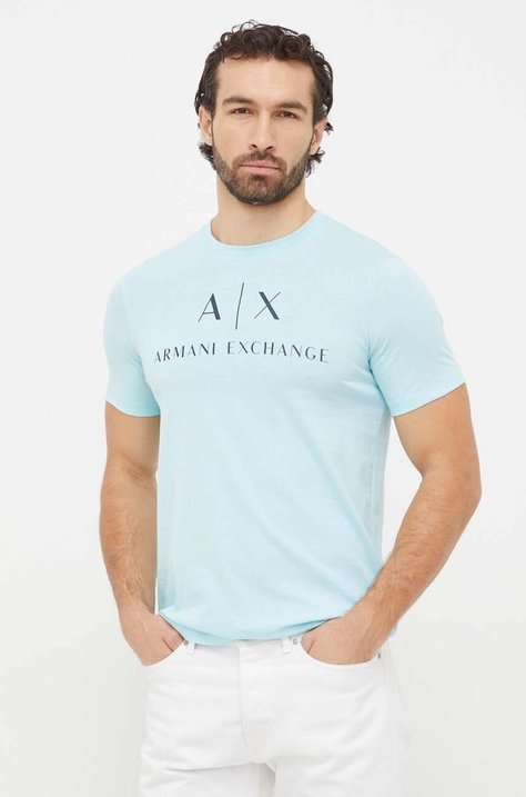 Armani Exchange tricou barbati, culoarea gri, cu imprimeu