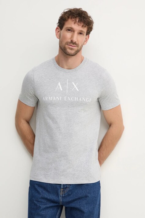 Armani Exchange tricou barbati, culoarea gri, cu imprimeu