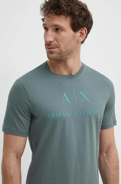 Armani Exchange tricou barbati, culoarea gri, cu imprimeu