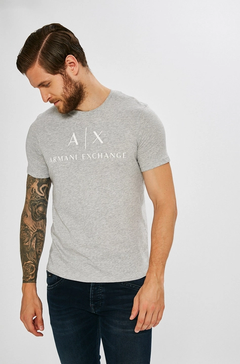 Armani Exchange tricou barbati, culoarea gri, cu imprimeu