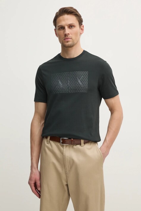 Armani Exchange tricou din bumbac barbati, culoarea albastru marin, cu imprimeu, 8NZTCK Z8H4Z
