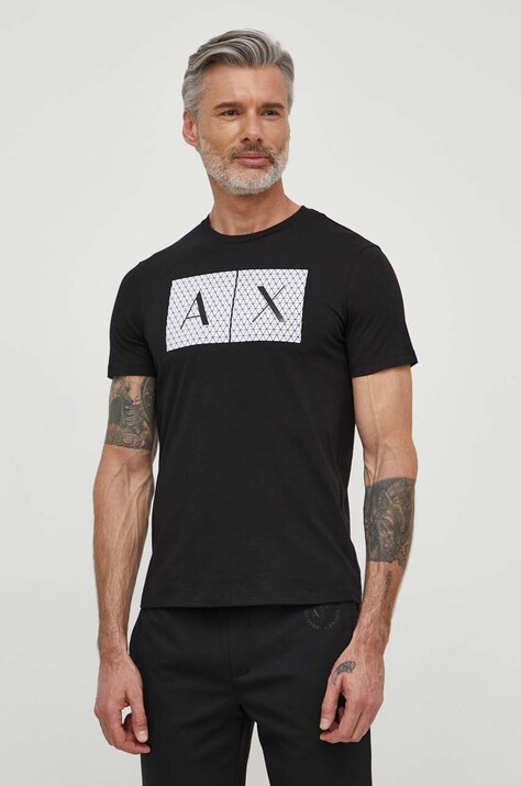 Armani Exchange bombažna majica črna barva, s potiskom, 8NZTCK Z8H4Z