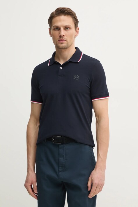 Armani Exchange polo de bumbac culoarea albastru marin, neted, 8NZF75 Z8M5Z