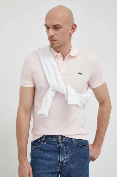 Βαμβακερό μπλουζάκι πόλο Lacoste χρώμα: ροζ