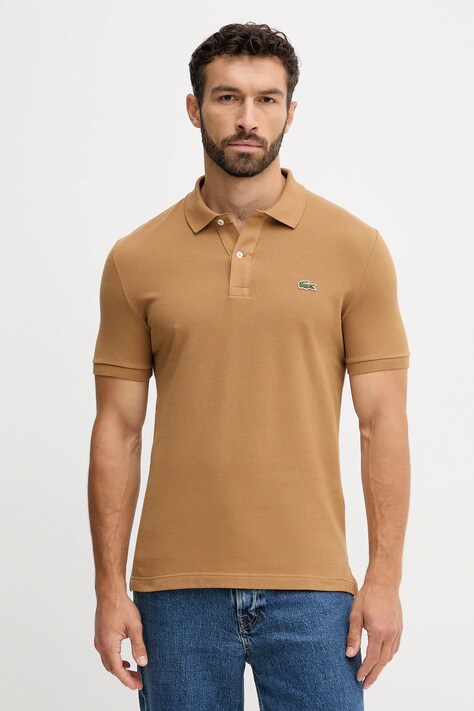 Lacoste polo bawełniane kolor beżowy gładki PH4012