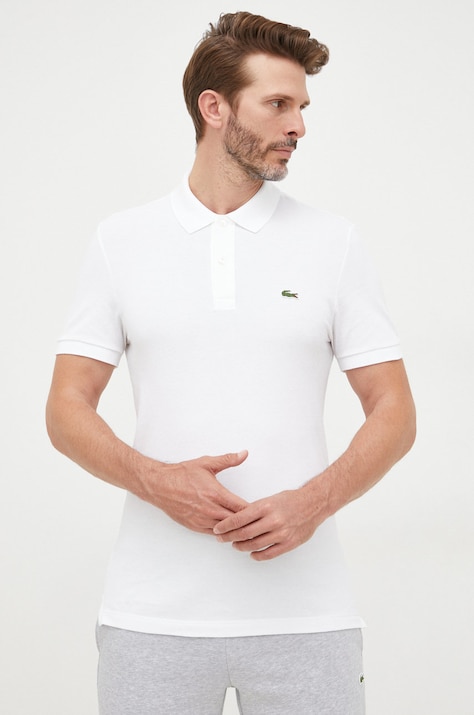 Памучна тениска с яка Lacoste в бяло с изчистен дизайн