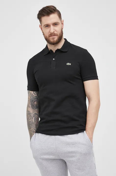 Bavlnené polo tričko Lacoste PH4012-001, čierna farba, jednofarebné