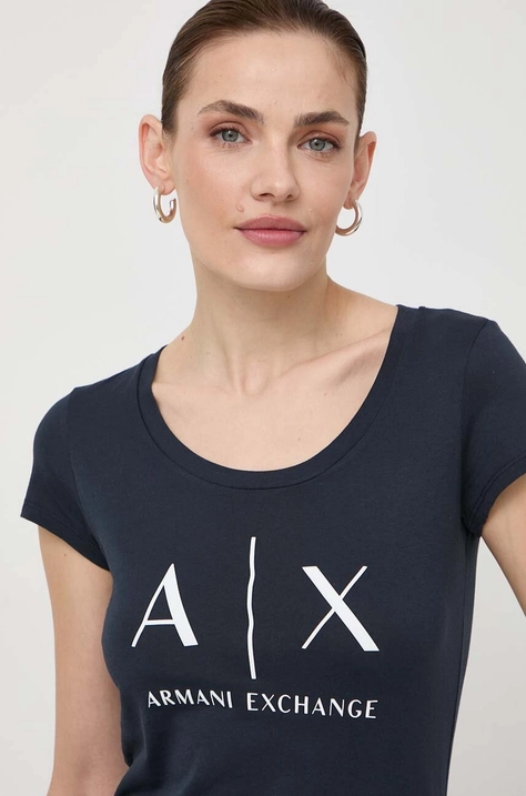 Armani Exchange pamut póló női, sötétkék