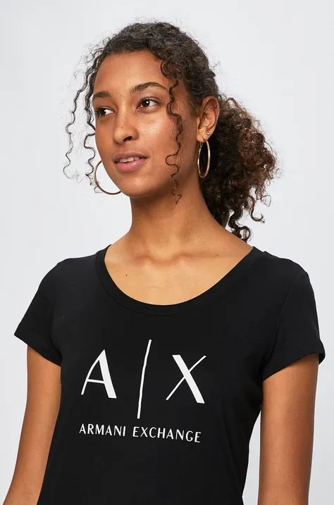 Βαμβακερό μπλουζάκι Armani Exchange γυναικεία, χρώμα: μαύρο 8NYT70 YJ16Z NOS
