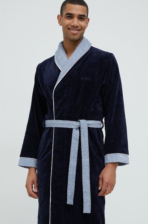 Памучен халат BOSS в тъмносиньо