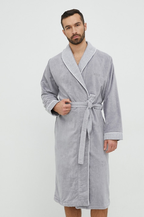Памучен халат BOSS в сиво
