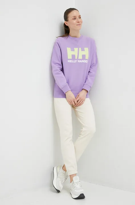 Mikina Helly Hansen dámská, fialová barva, s potiskem, 34003-071