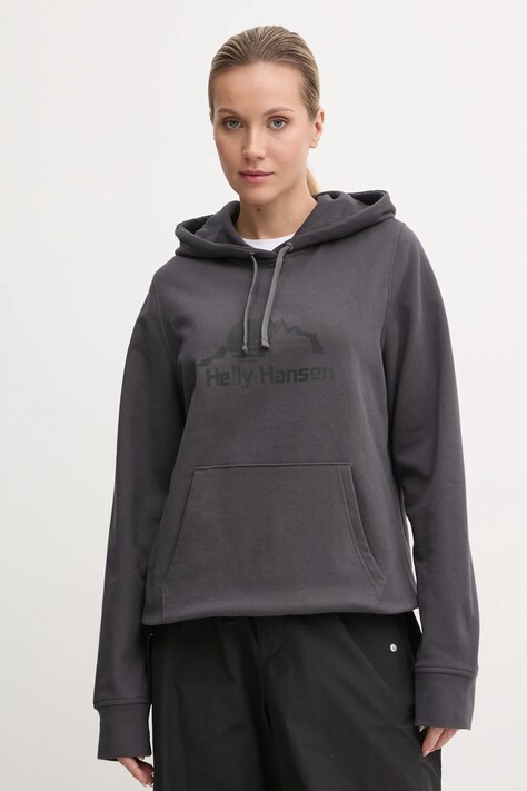 Helly Hansen bluza NORD GRAPHIC femei, culoarea gri, cu glugă, cu imprimeu, 62981
