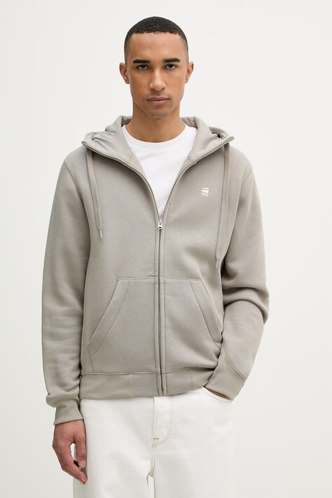 G-Star bluza rozpinana z kapturem męska z bawełną Premium core szara D16122-C235