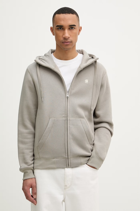 G-Star bluza rozpinana z kapturem męska z bawełną Premium core szara D16122-C235