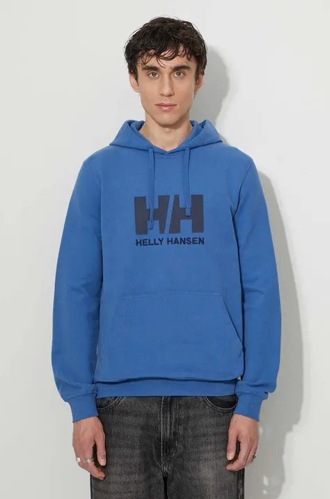 Helly Hansen cotton sweatshirt HH LOGO HOODIE men's navy blue color 33977