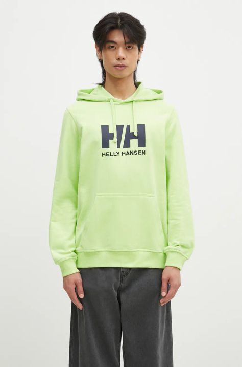 Βαμβακερή μπλούζα Helly Hansen χρώμα πράσινο, με κουκούλα 53289