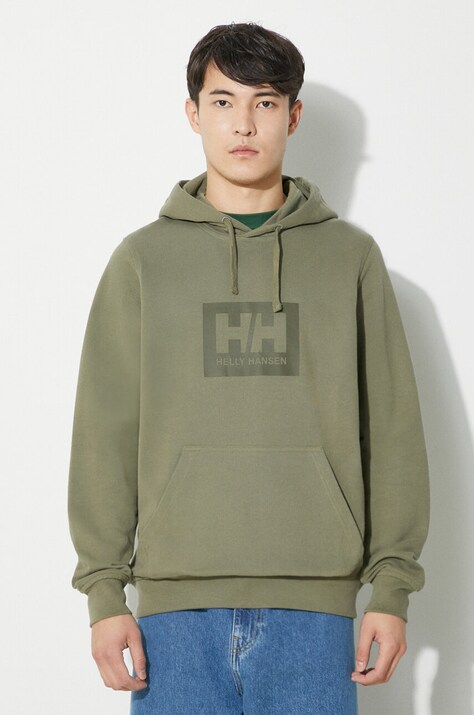 Βαμβακερή μπλούζα Helly Hansen χρώμα πράσινο, με κουκούλα, 53289 53289
