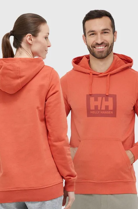 Βαμβακερή μπλούζα Helly Hansen χρώμα: πορτοκαλί, με κουκούλα