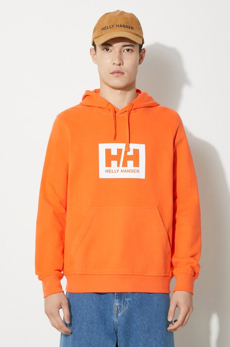 Bavlněná mikina Helly Hansen oranžová barva, s kapucí, s potiskem, 53289