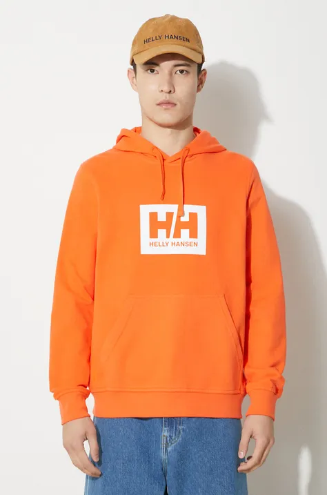 Βαμβακερή μπλούζα Helly Hansen χρώμα πορτοκαλί, με κουκούλα, 53289 53289