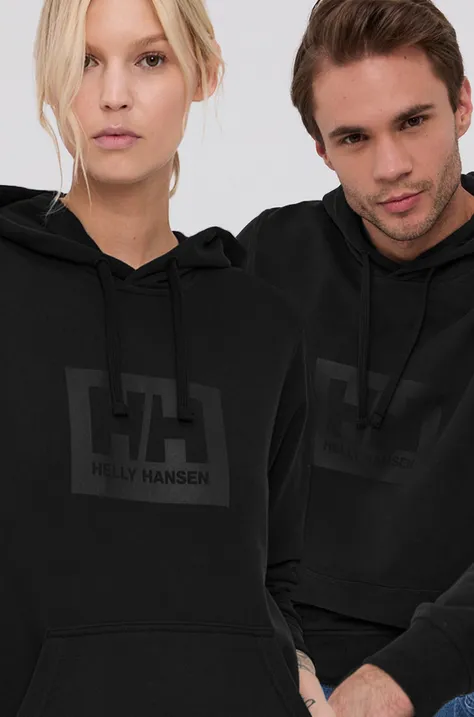 Βαμβακερή μπλούζα Helly Hansen χρώμα μαύρο, με κουκούλα, 53289 53289