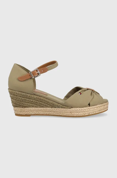 Sandály Tommy Hilfiger BASIC OPENED TOE MID WEDGE zelená barva, FW0FW04785