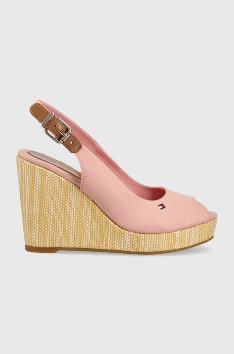 Sandály Tommy Hilfiger ICONIC ELENA SLING BACK WEDGE dámské, tmavomodrá barva, na klínku, FW0FW04789