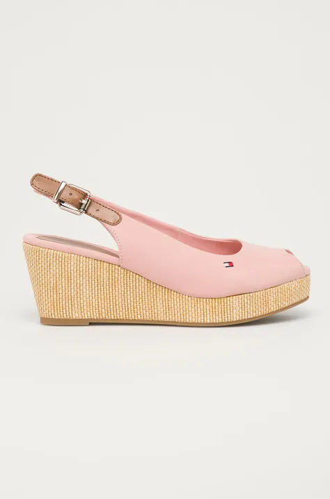 Tommy Hilfiger sandały ICONIC ELBA SLING BACK WEDGE damskie kolor różowy na koturnie FW0FW04788