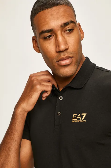 Polo tričko EA7 Emporio Armani pánské, černá barva, hladké
