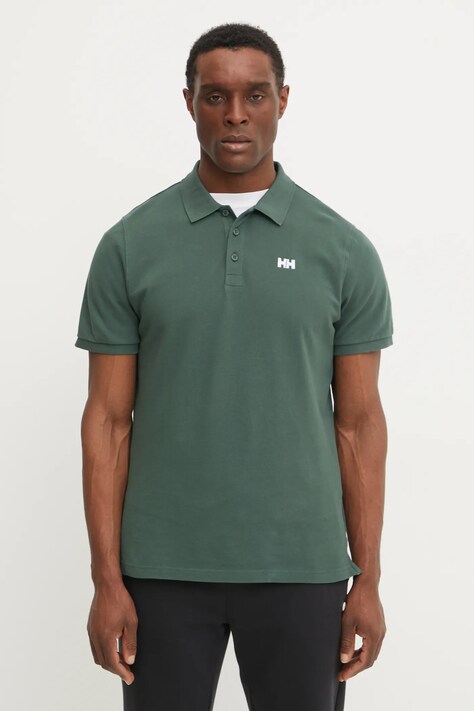 Helly Hansen polo de bumbac culoarea verde, neted