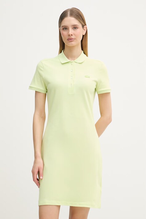 Lacoste sukienka z bawełną zielona gładka EF5473