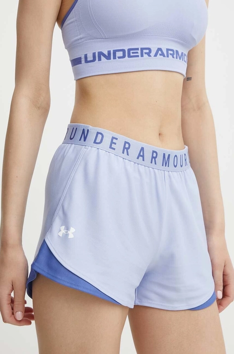 Under Armour edzős rövidnadrág Play Up 3.0 lila, nyomott mintás, közepes derékmagasságú