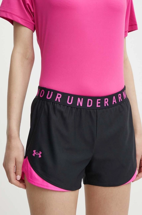 Under Armour edzős rövidnadrág Play Up 3.0 fekete, nyomott mintás, közepes derékmagasságú