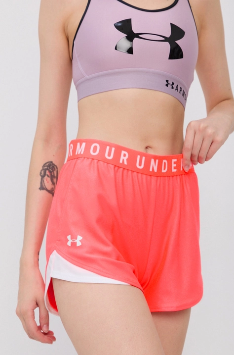 Under Armour szorty treningowe Play Up 3.0 kolor różowy z nadrukiem medium waist 1344552