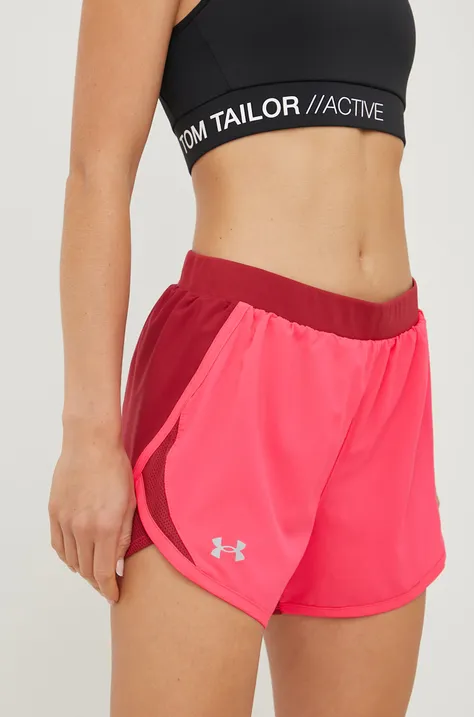 Kratke hlače za trčanje Under Armour Fly-by 2.0 za žene, boja: ružičasta, glatki materijal, srednje visoki struk
