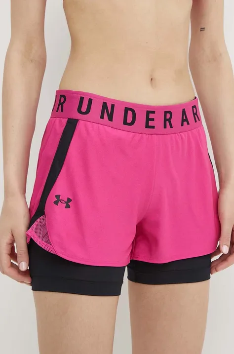 Under Armour edzős rövidnadrág női, rózsaszín, nyomott mintás, magas derekú