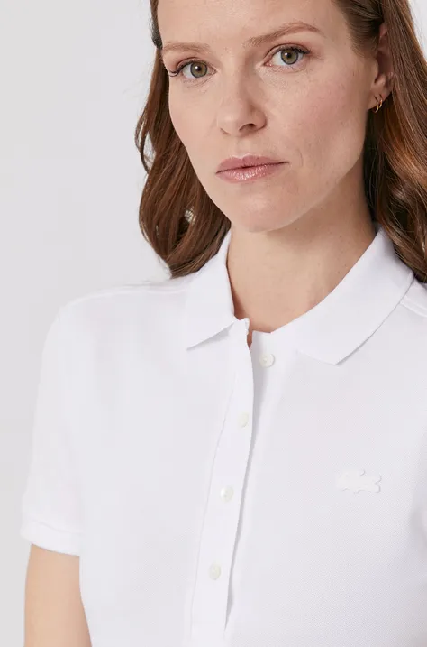 Tričko Lacoste dámske, biela farba, s golierom
