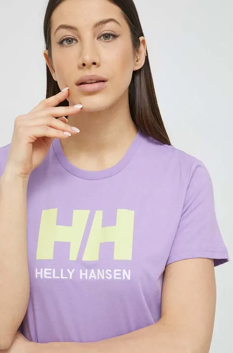 Βαμβακερό μπλουζάκι Helly Hansen χρώμα: μοβ