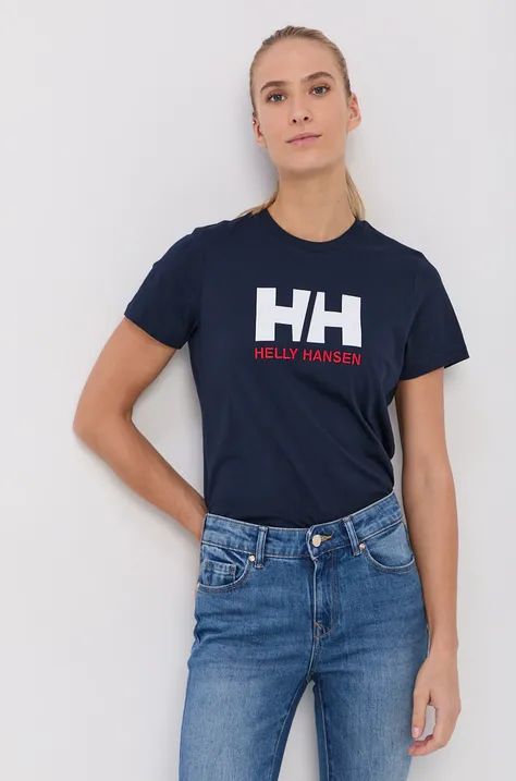 Bavlněné tričko Helly Hansen tmavomodrá barva, 34112-001