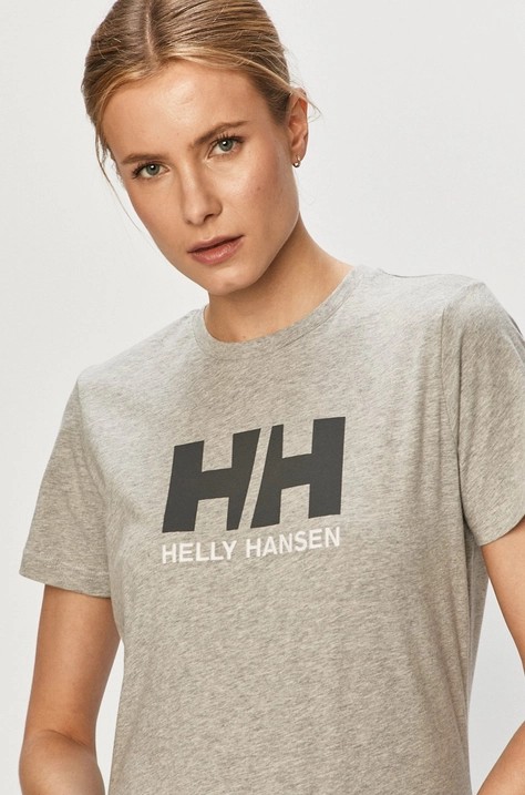 Βαμβακερό μπλουζάκι Helly Hansen χρώμα γκρι 34112