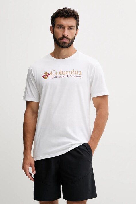 Columbia t-shirt CSC Basic Logo męski kolor biały z nadrukiem 1680053