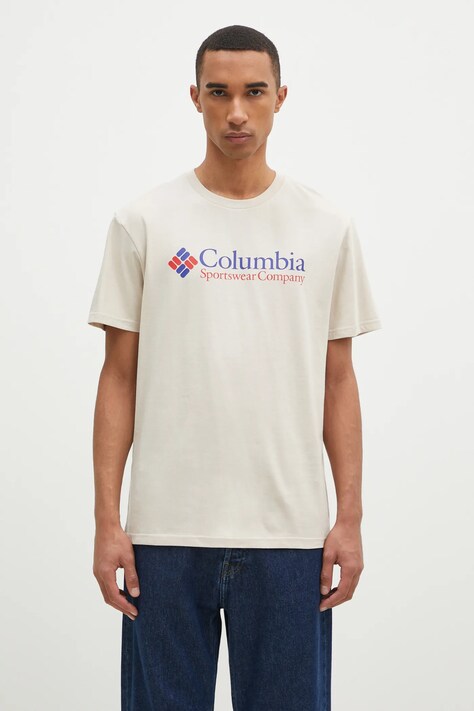 Columbia t-shirt męski kolor beżowy z nadrukiem