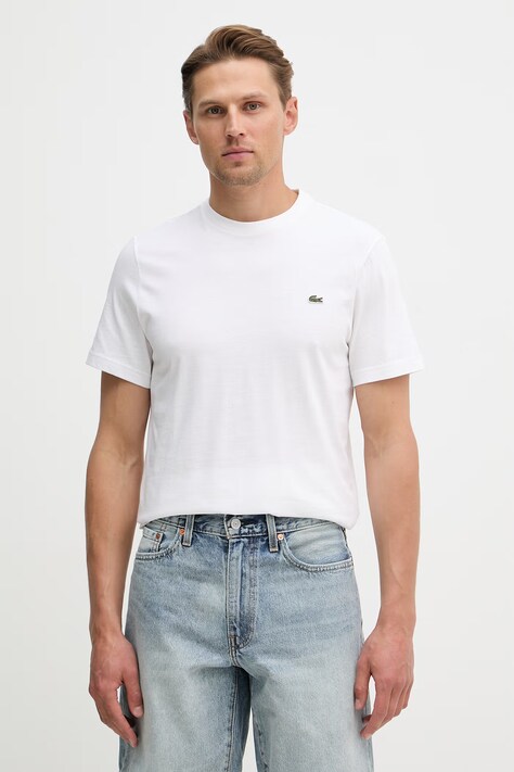 Bavlnené tričko Lacoste pánske, zelená farba, jednofarebné, TH2038