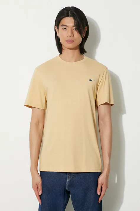Хлопковая футболка Lacoste цвет бежевый однотонный