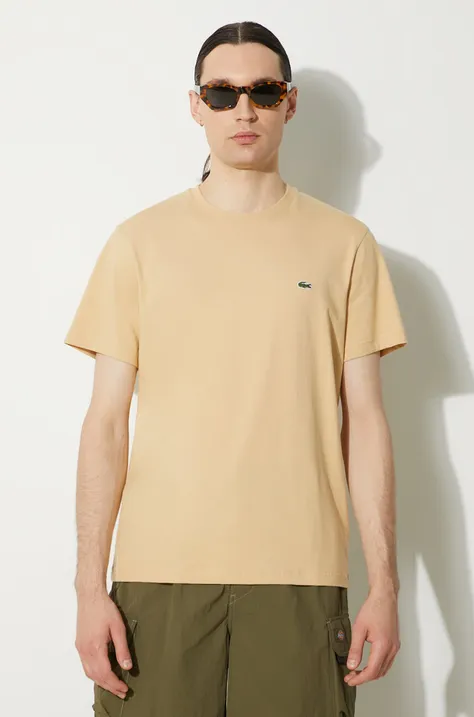 Lacoste t-shirt bawełniany męski kolor beżowy gładki