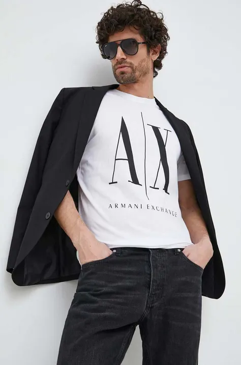 Bombažna kratka majica Armani Exchange Bela barva