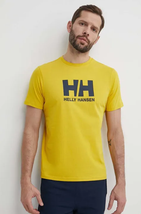 Bavlnené tričko Helly Hansen pánsky, biela farba, s nášivkou