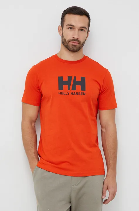 Βαμβακερό μπλουζάκι Helly Hansen ανδρικά, χρώμα πορτοκαλί 33979