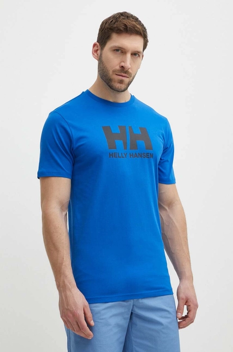 Helly Hansen t-shirt bawełniany męski kolor niebieski z aplikacją